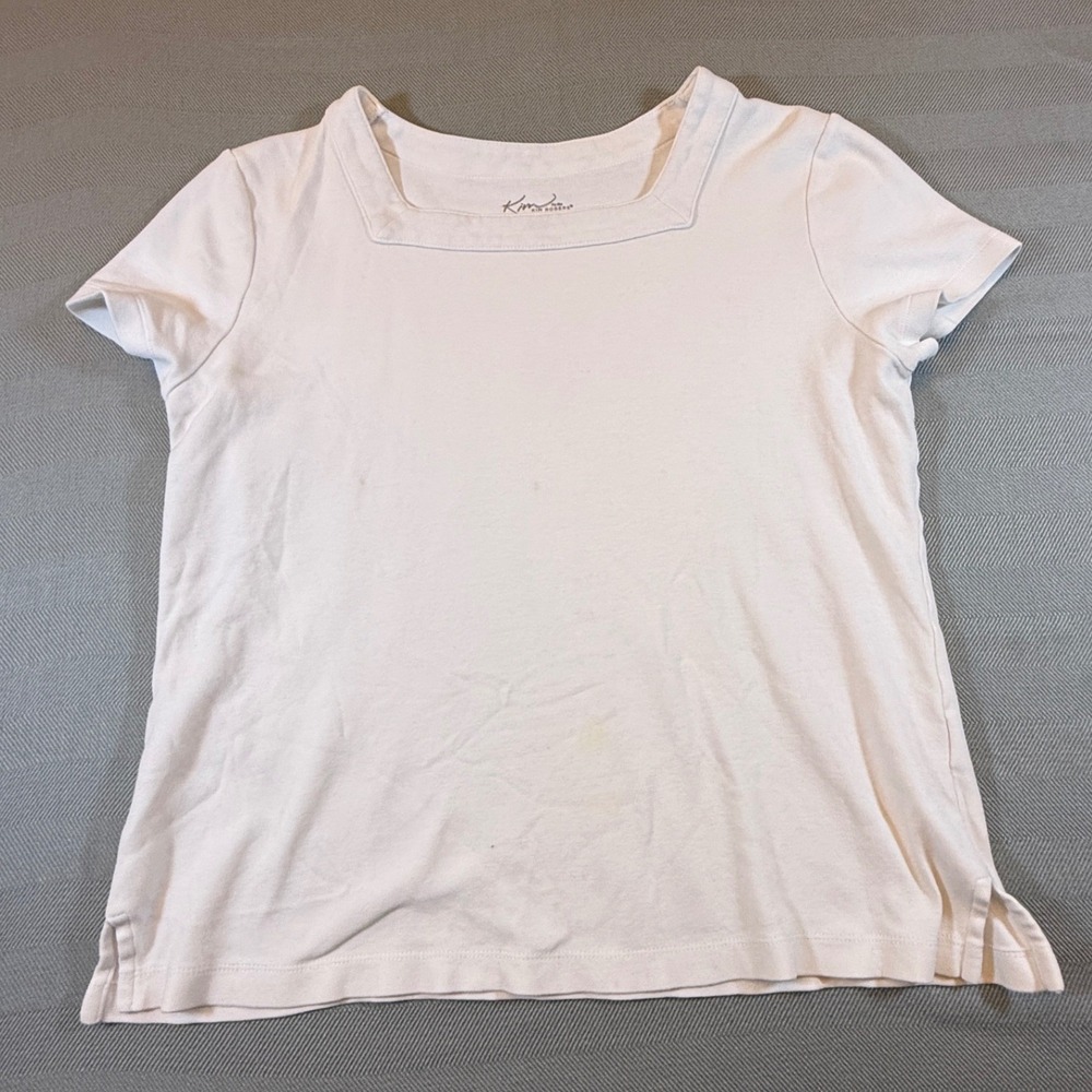 Kim Rogers Petite White Cotton Square Neck Short Sleeve Shirt PM RN 31104 2476